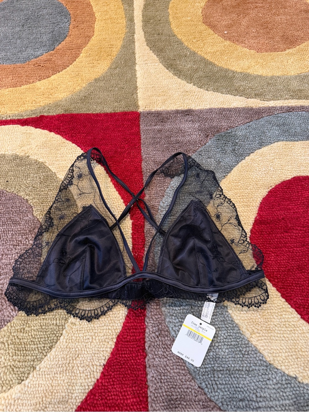 NWT Intimately Free People Black Lace Criss Cross Bralette Unlined Size Medium